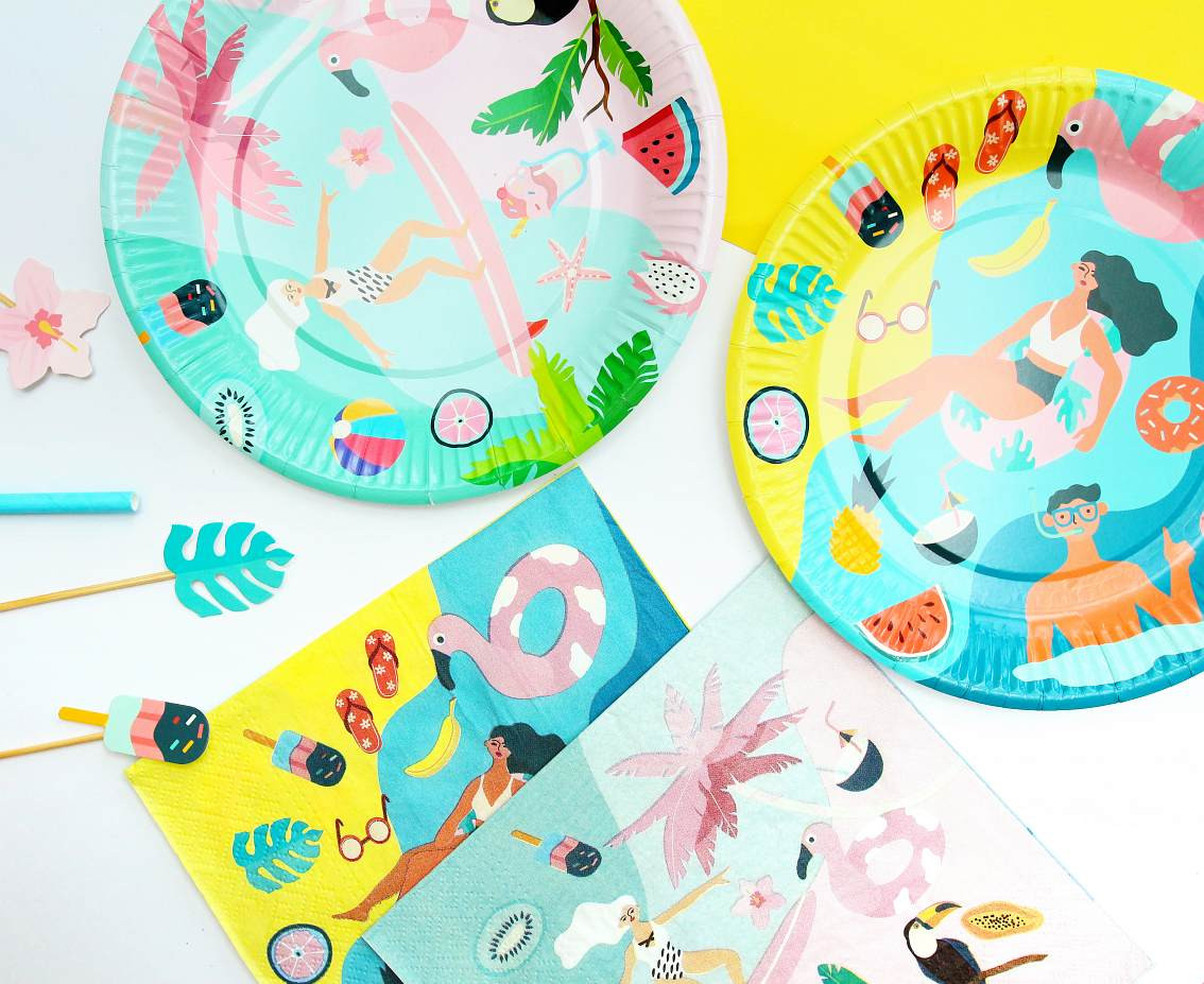 Paper plates Summer collection - Let''s Party (surfing), 18 cm/ 6 pcs. EOL